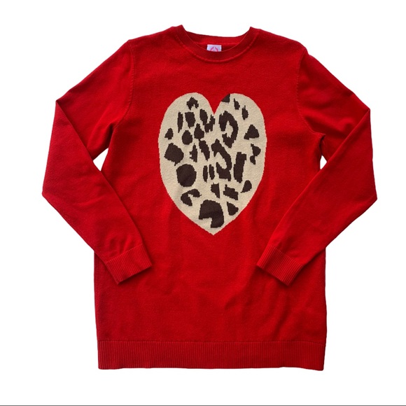 Wanna B Sweaters - Wanna B Red Long Sleeve Heart Animal Print Sweater